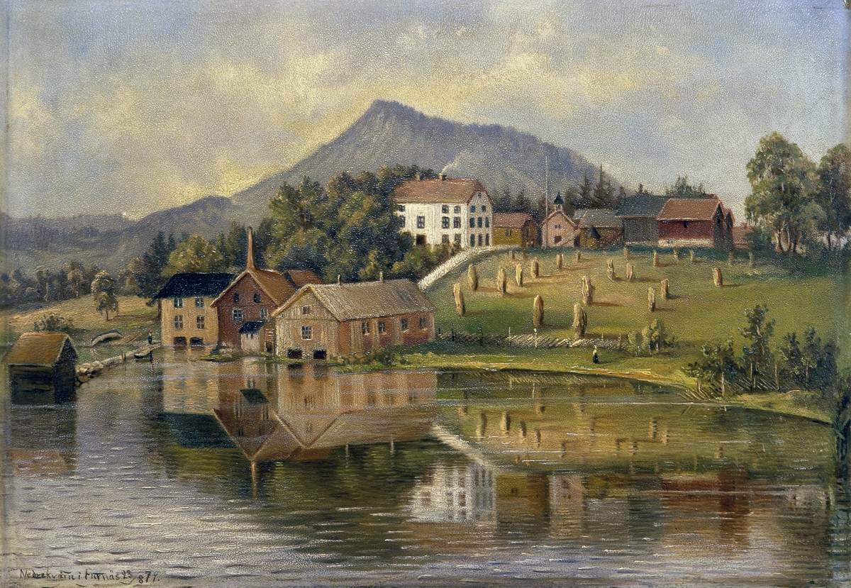 Maleri Nerkvern gard i Brumunddal 1879. Furnes. Malt av Clara Grimsgaard 23. 08. 1879. 
Usignert. Tekst på maleri
Nedrekvärn i Furnäs 23/8-1879
"Fra bygd til by" Historien om Brumunddal skrevet av Thor Gotaas 2011. 