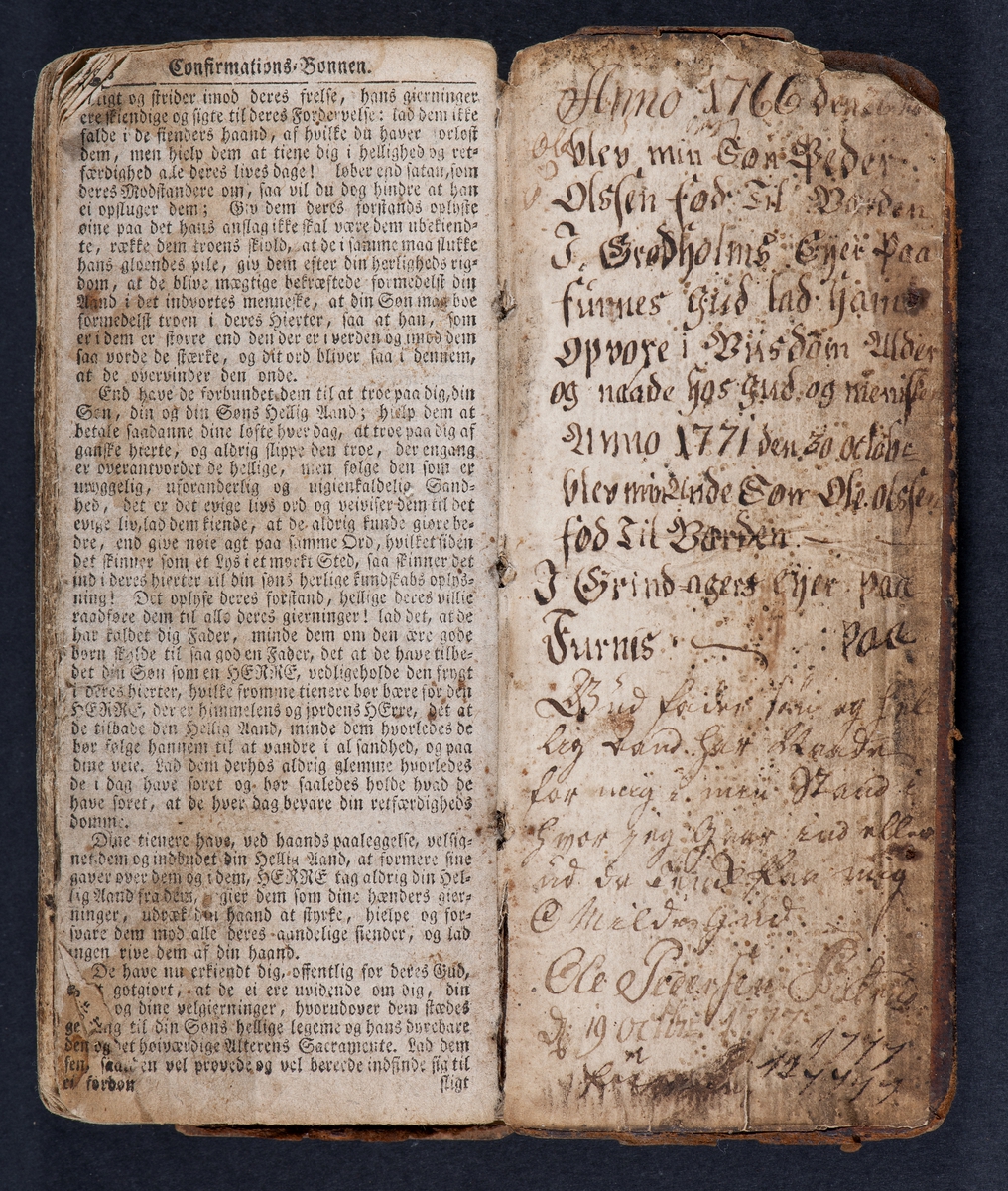 Thomas Kingos salmebok fra 1761. Eid av Kari Olsdatter fra Vang. Håndskrift på innsiden av bok omslaget. Siste siden.  HH-5522
