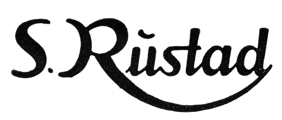 Gammel reklameplakat fra Hamar for S. Rustad. De solgte herre og gutteutstyr, reiseartikler, skotøy, trikotasje og arbeidsklær. 