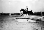 1. årseleverna på Strömsholmskursen på tävlingsresa till Stockholms fältrittklubbs tävlingar på Gärdet i Stockholm. Strömsholm 1910-11.