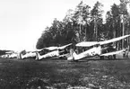 Karlsborg 1934. Flygplan Bristol Bulldog 4 st, Jaktfalkar J6 2 st, Fokker S6 1 st.