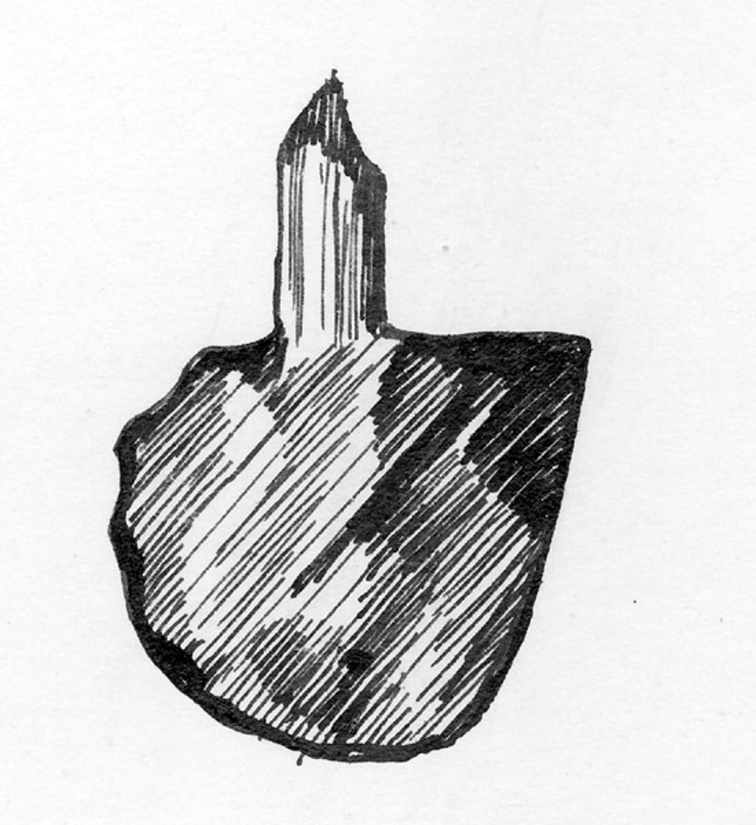Arkeologiskt föremål. Spade, utan skaft, blad av järn.