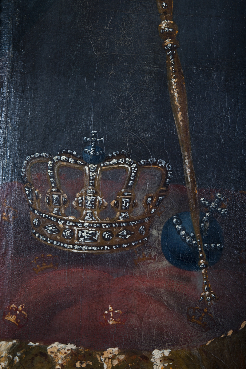 Portrett av kong Frederik 5 i kroningsdrakt. Helfigur.