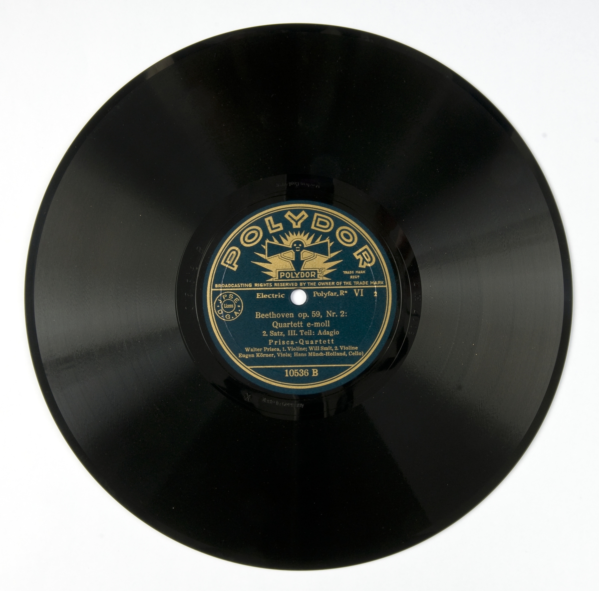6 stk 78-plater med musikk av Beethoven.
A: Beethoven op.59, Nr 2: Quartett e-moll, 4.sats II del: Finale (presto).
 Beethoven op 18, Nf 6: Scherzo a. d. Quartett B-dur
B: Beethoven op 59,  Nr.2: Quartett e-moll, 2. sats, I del: Adagio
 Beethoven op 59,  Nr.2: Quartett e-moll,1.sats, III del: Allegro
C: Beethoven op 59,  Nr.2: Quartett e-moll, 2 sats, II del: Adagio
Beethoven op 59,  Nr.2: Quartett e-moll, 2 sats, III del: Adagio
D: Beethoven op 59,  Nr.2: Quartett e-moll,3. sats I del: Allergretto
Beethoven op 59,  Nr.2: Quartett e-moll, 2.sats, IV del: Adagio
E: Beethoven op 59,  Nr.2: Quartett e-moll, 4. sats I del: Finale (presto)
Beethoven op 59,  Nr.2: Quartett e-moll, 3 sats, II del: Maggiore
F: Beethoven op 59,  Nr.2: Quartett e-moll, 1.sats, I del Allegro
Beethoven op 59,  Nr.2: Quartett e-moll, 1 sats, II del: Allegro