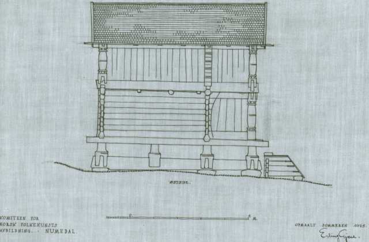 Erling Gjones tegning (1925) av loft på Hvilstein i Nore og Uvdal, Buskerud.