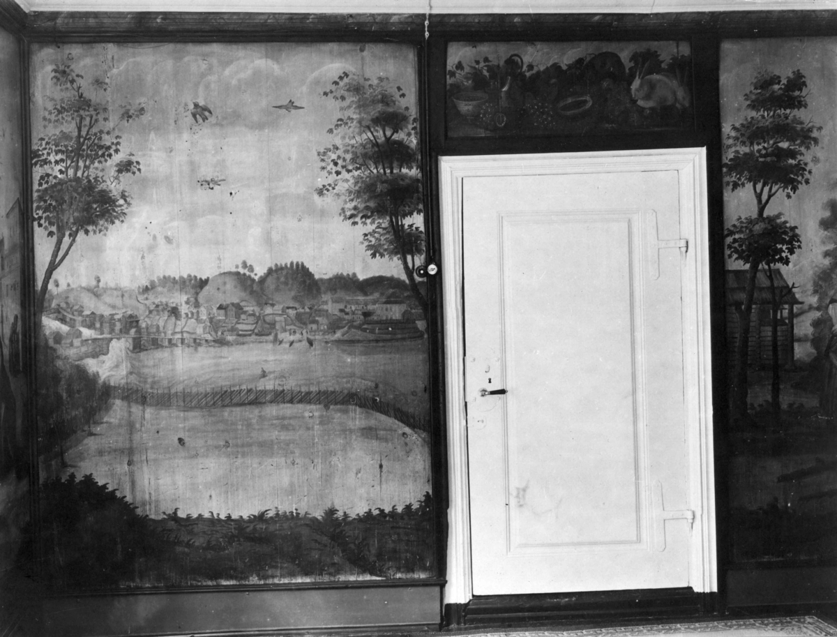 Hønefoss - Ringerike, Gladtveds hotell. Hoffsfossen. Malt interiør, av Peder Aadnes.