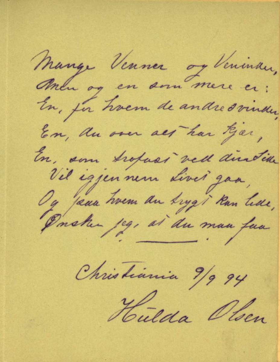 Postkort. Gratulasjonshilsen. Relieffkort. Datert 09.09.1894.