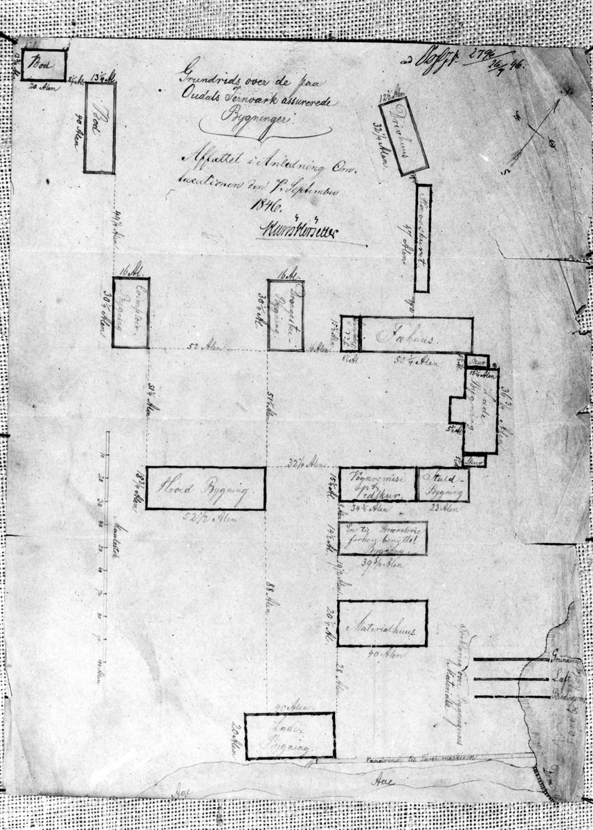 Odals Jernverk, Sør-Odal, Hedmark. Situasjonsplan 1846. Fotografi av tegning.