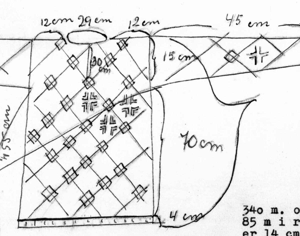 Natt-trøye
Rød Herregård, Berg, Halden, Østfold.
Fra storgårdsundersøkelsene ved dr. philos. Eivind S. Engelstad 1949-50.

Fra dr. Eivind S. Engelstads storgårdsundersøkelser 1954.