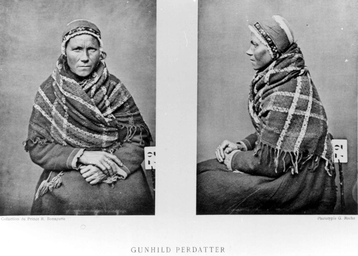 Roland Bonaparte sin samling. 
Portrett av Gunhild Perdatter. Inngår i Bonapartes sameportretter som nr. 72.
Bonaparte
