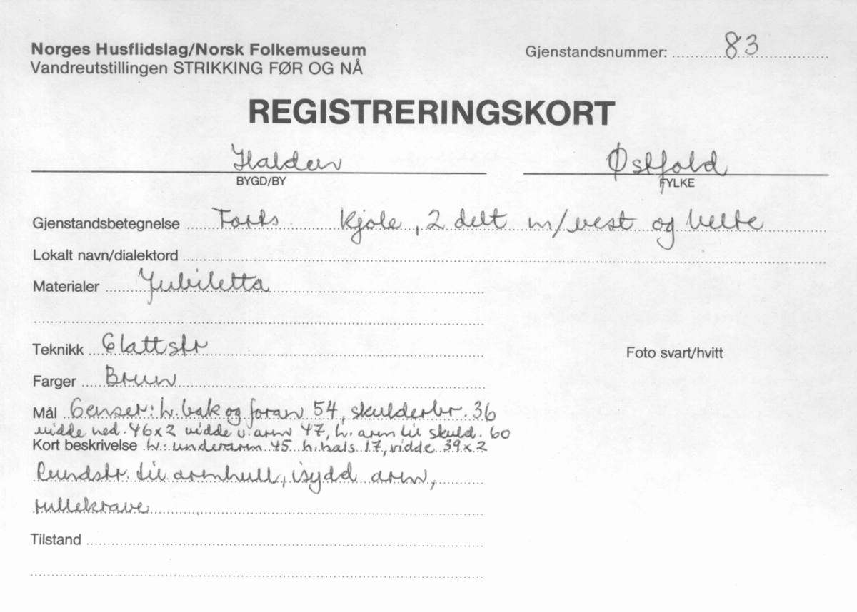 Kjole, 2 delt m/vest, Skjort. Belte. Strikka.