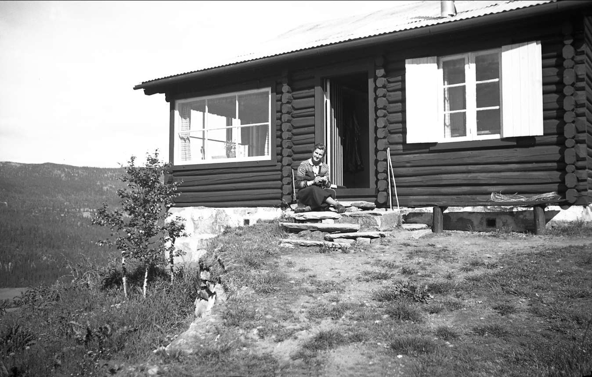 Tuntreeet er plantet på Ligardshaugen 1941. Dordi Arentz sitter på trappa.