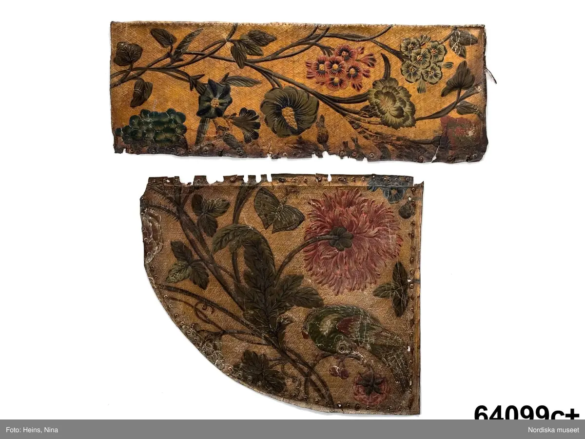 Växt, ros, tulpan, blad.
Frukt, druvklase, körsbär.
Djur, slända, fjäril.
Putto.