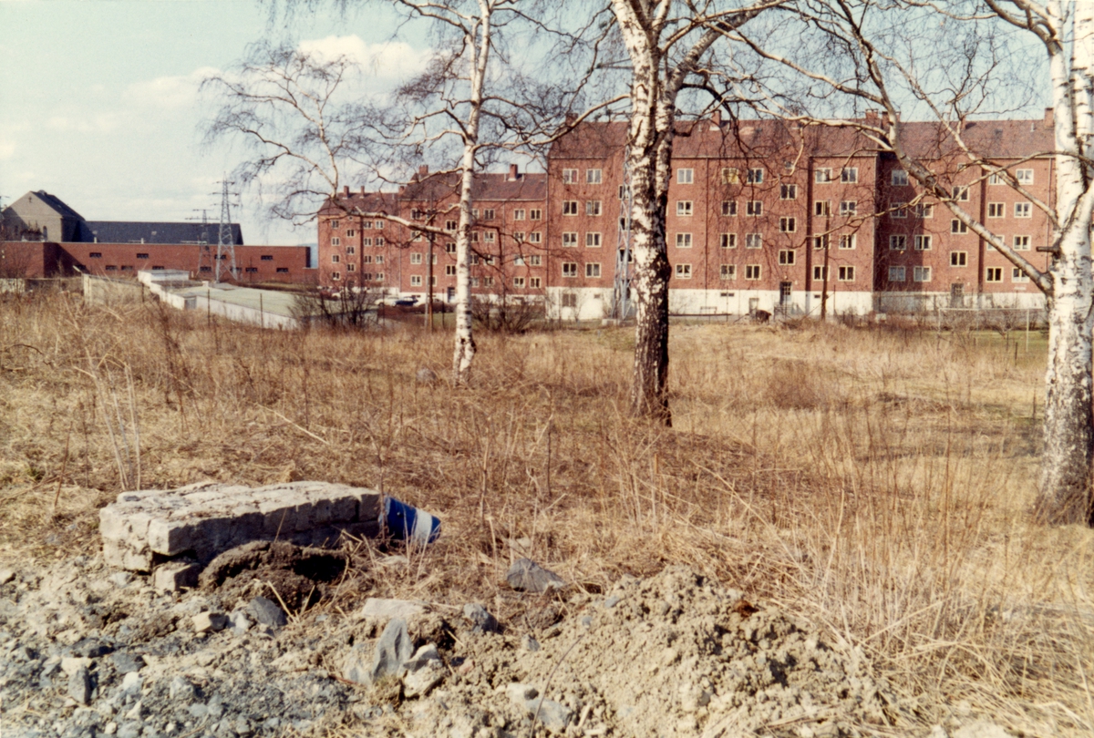 Bebyggelse rundt J. L. Tiedemanns Tobaksfabrik på Hovin. Fotografert i forbindelse med konstruksjonen av fabrikken.