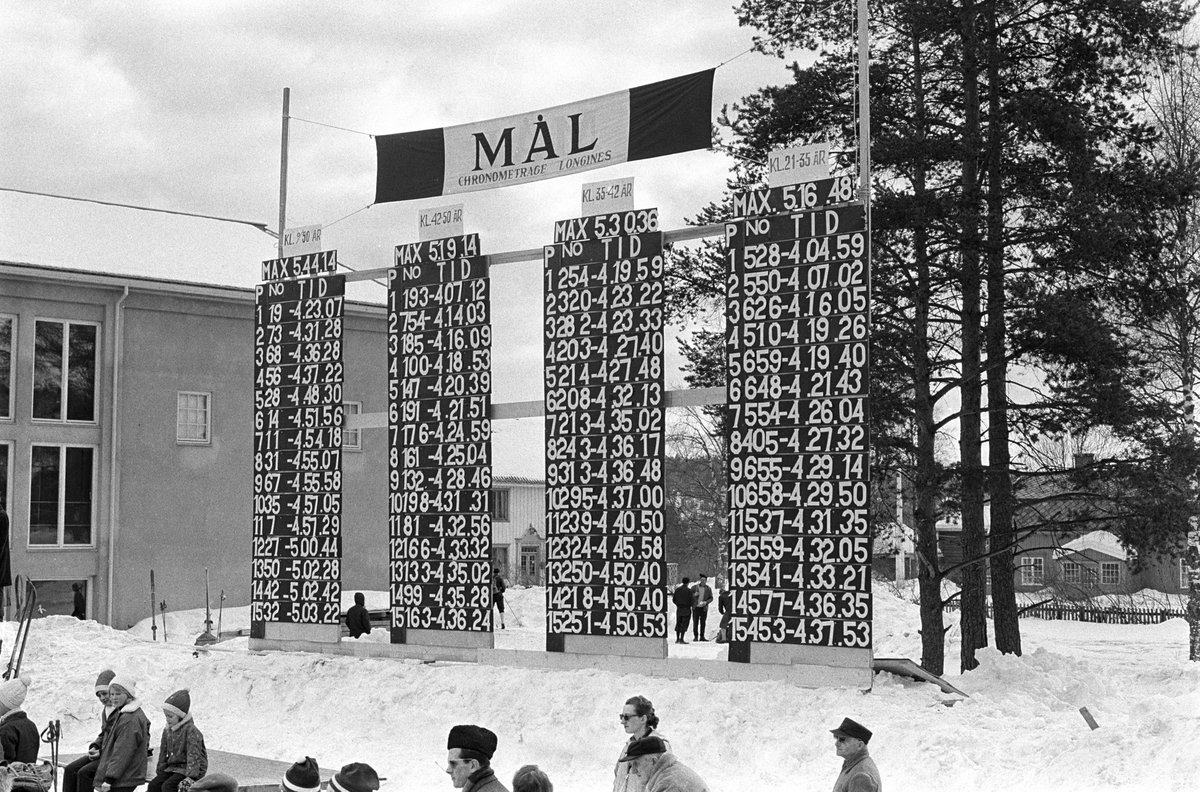 Målområdet i Lillehammer med resultatoversikt. Birkebeinerrennet fra Rena til Lillehammer 1963.