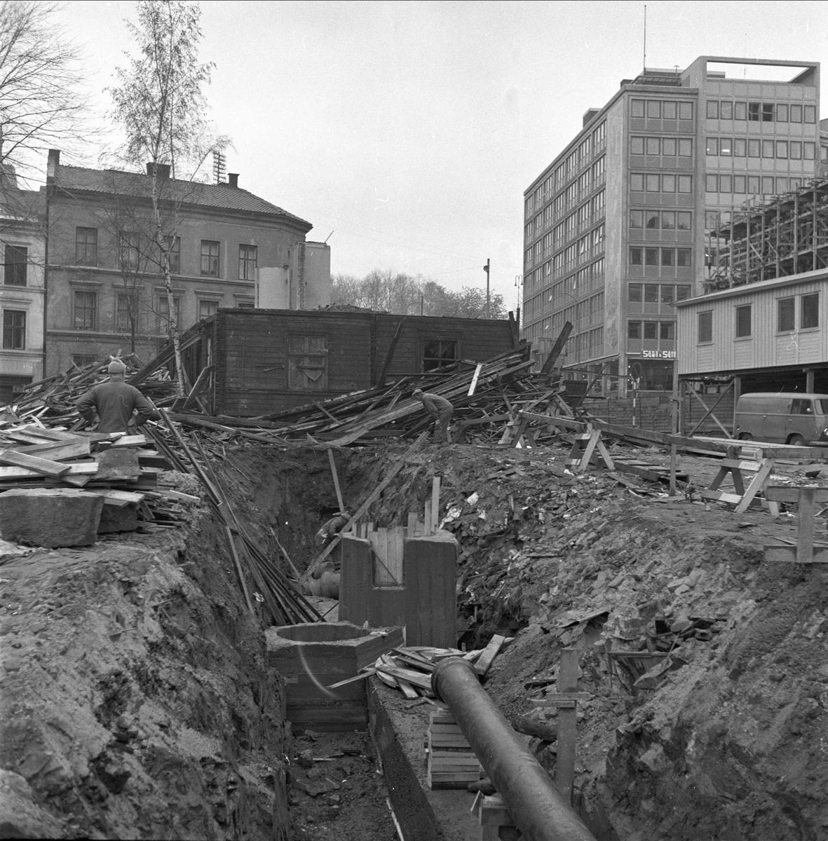 Anleggsvirksomhet, byfornyelse, Oslo, november 1958.