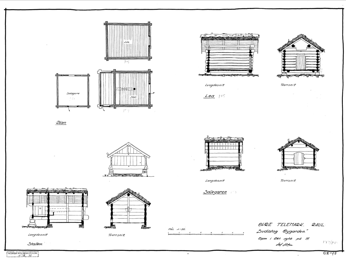 LØE, STALL OG SAUESTALL FRA SUISTOG ØYGARDEN I VINJE 
Overført til museet 1945, gjenoppført 1946 

Dette er små uthus for små forhold. Gården tilhørte midt på 1800-tallet den legendariske felespilleren Torgeir Augundsson, også kalt «Myllarguten» fra Rauland.

(Tekst hentet fra By og bygd 43, 2010) 

