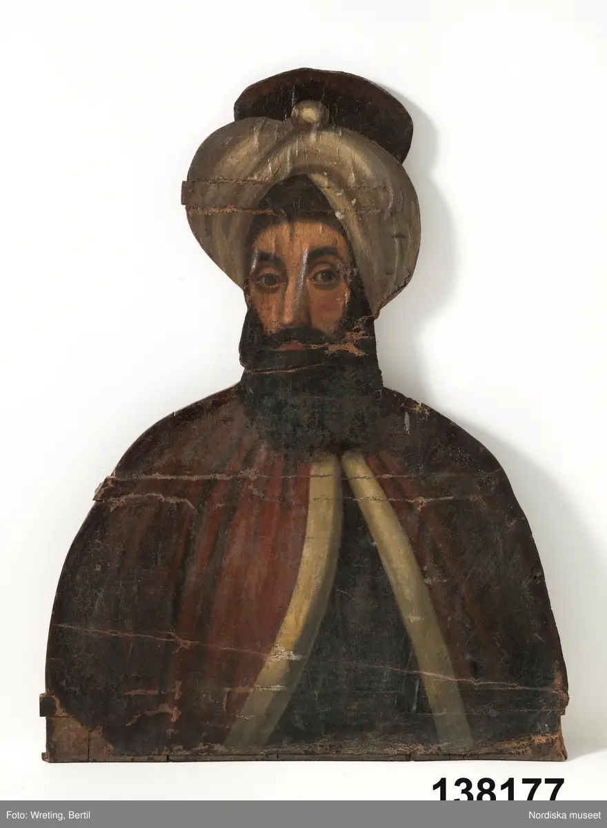 Trädgårdsfigur, olja på duk uppfodrad på pannå, av okänd konstnär.