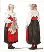 Folkdräkt. Sommardräkt för kvinna. Gagnef socken, Dalarna. Bildtryck efter akvarell av Emelie von Walterstorff. (Sv.Folkdräkter pl. XXII).