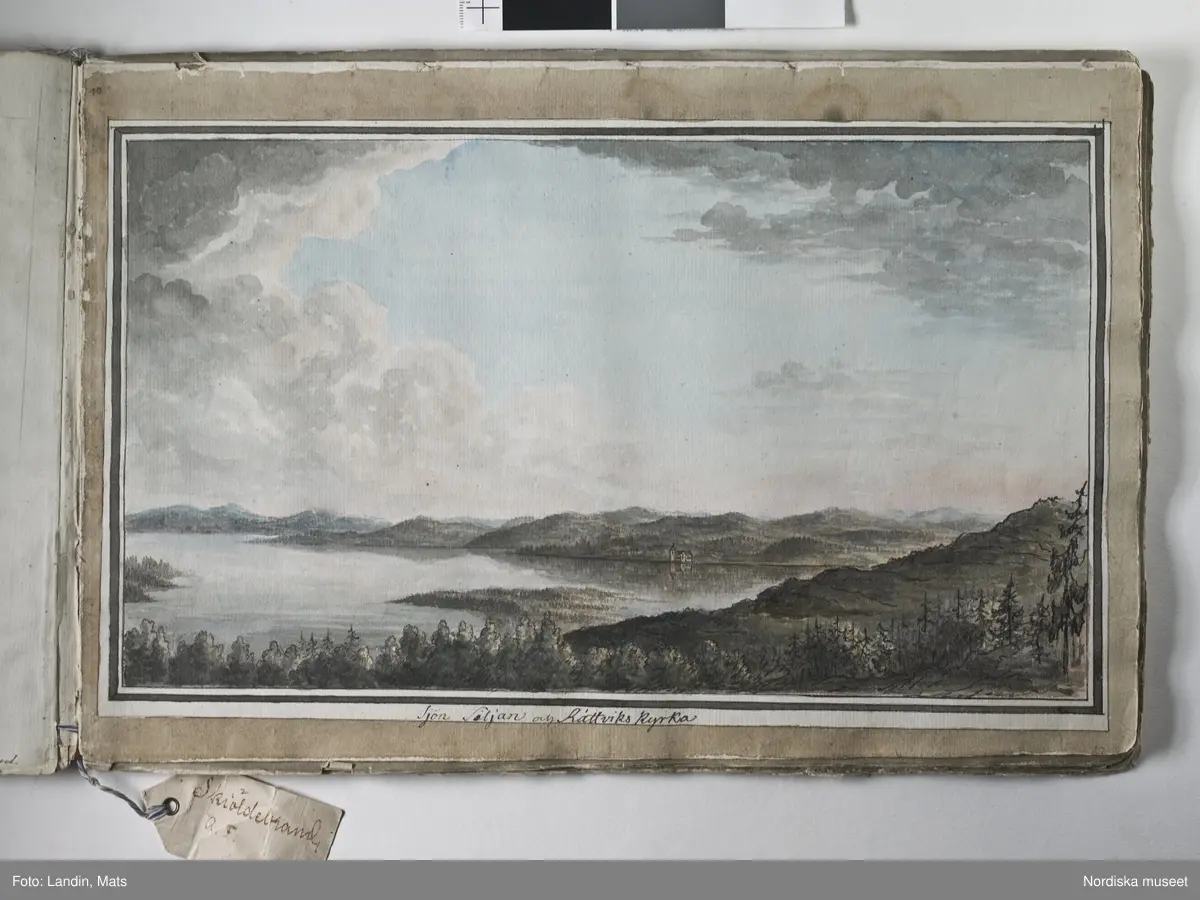 Album med titeln "Resan till Dalarna 1794". Akvareller utförda av greve Anders Fredrik Skjöldebrand (1757-1834) Falu koppargruva