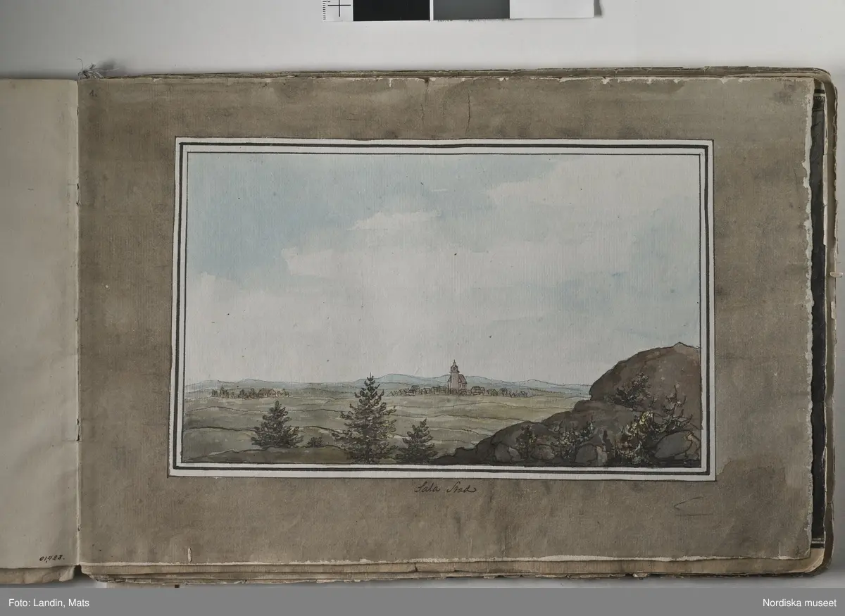 Album med titeln "Resan till Dalarna 1794". Akvareller utförda av greve Anders Fredrik Skjöldebrand (1757-1834) Falu koppargruva