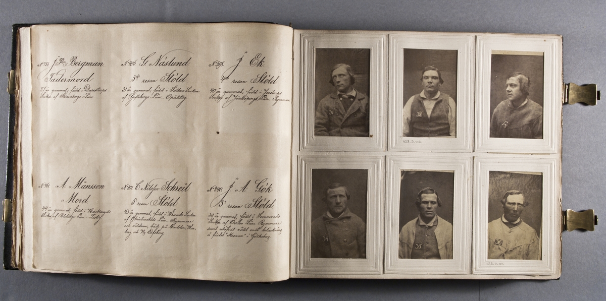 "Photografiskt Album för år 1861 öfver fångar förvarade å Warbergs fästning".  Samt i samma album : "Photografiskt Album för år 1861 öfver fångar förvarade å Landskrona fästning".