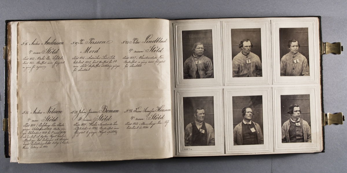 "Photografiskt Album för år 1861 öfver fångar förvarade å Warbergs fästning".  Samt i samma album : "Photografiskt Album för år 1861 öfver fångar förvarade å Landskrona fästning".