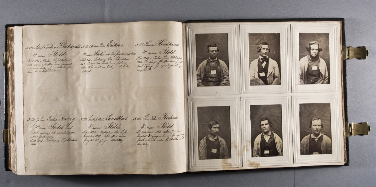 "Photografiskt Album för år 1861 öfver fångar förvarade å Warbergs fästning".  Samt i samma album : "Photografiskt Album för år 1861 öfver fångar förvarade å Landskrona fästning".