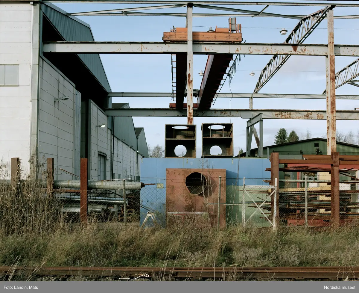 Hallsberg,  industrispår, industri, år 1999-2000. Järnväg, Lagerhus silo ritad av Gunnar Asplund.