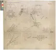 Ritning på väv över Nordiska museets huvudbyggnad. 
Järnkonstruktion för uppbärande av takryttare, schematisk framställningavf järnkonstruktionen. Ritning No 1. Skala 1/5. Konstruktionsritning, takryttare. 99 x 105 cm.Tusch. Linjalritning. 