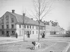 S:t Olofsgatan mot nordöst från Övre Slottsgatan, kvarteret Rosenberg, Fjärdingen, Uppsala 1901 - 1902