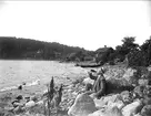 Törstig - öl på stranden vid Garnsviken, sannolikt i Odensala socken, Uppland augusti 1914