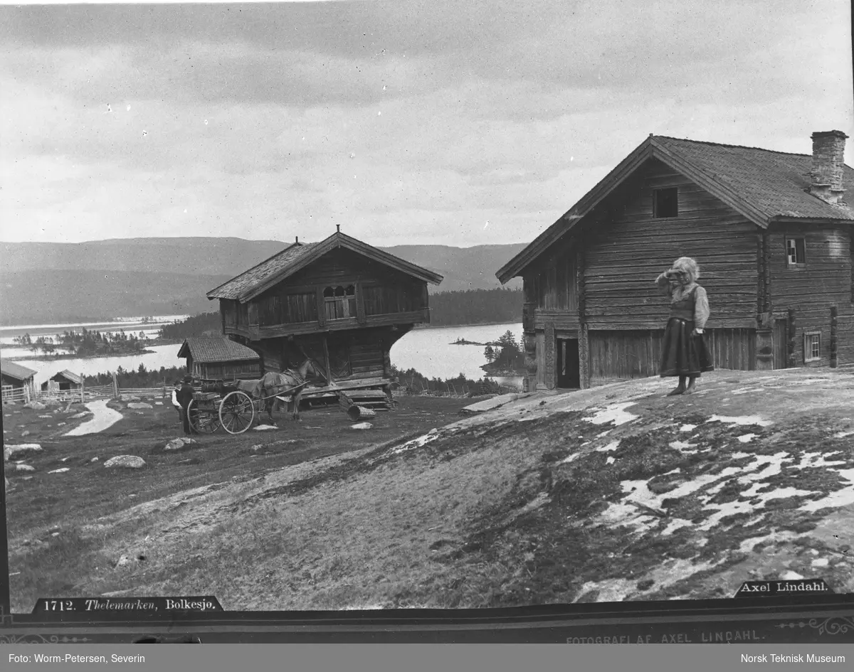 Mennesker på gårdtunet i Bolkesjø, Telemark