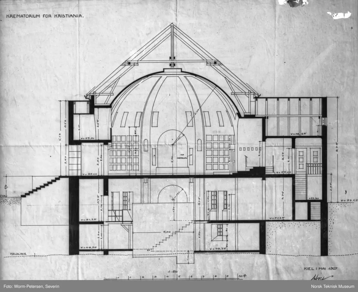 Arkitekttegning av krematorium i Oslo, 1907