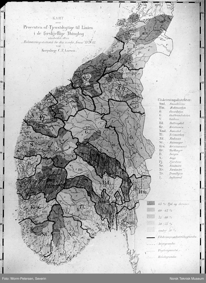 Kart over Norge, viser militær tjenestedyktighet