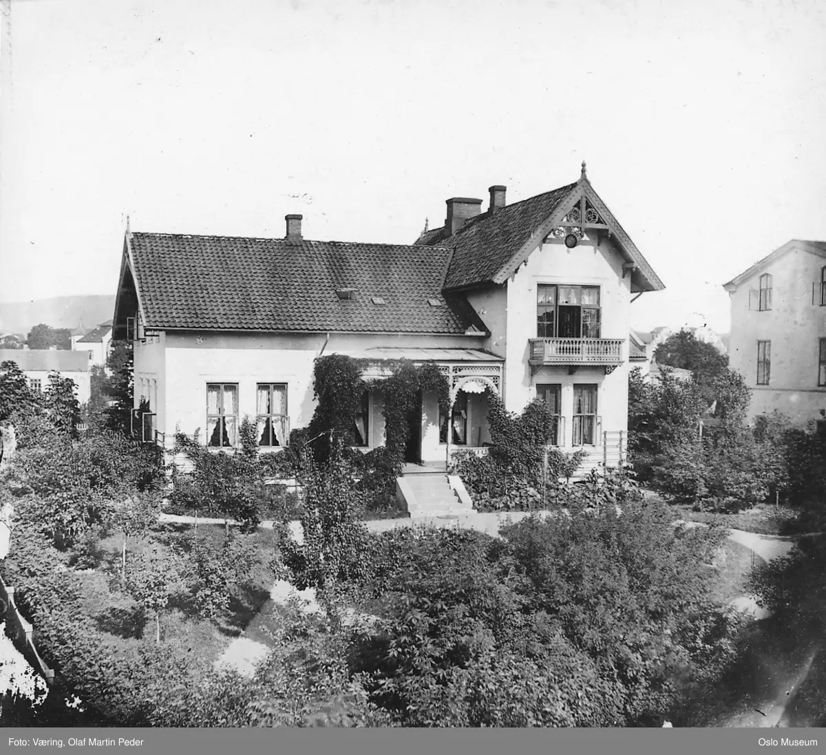 villa, veranda, trapp, hage