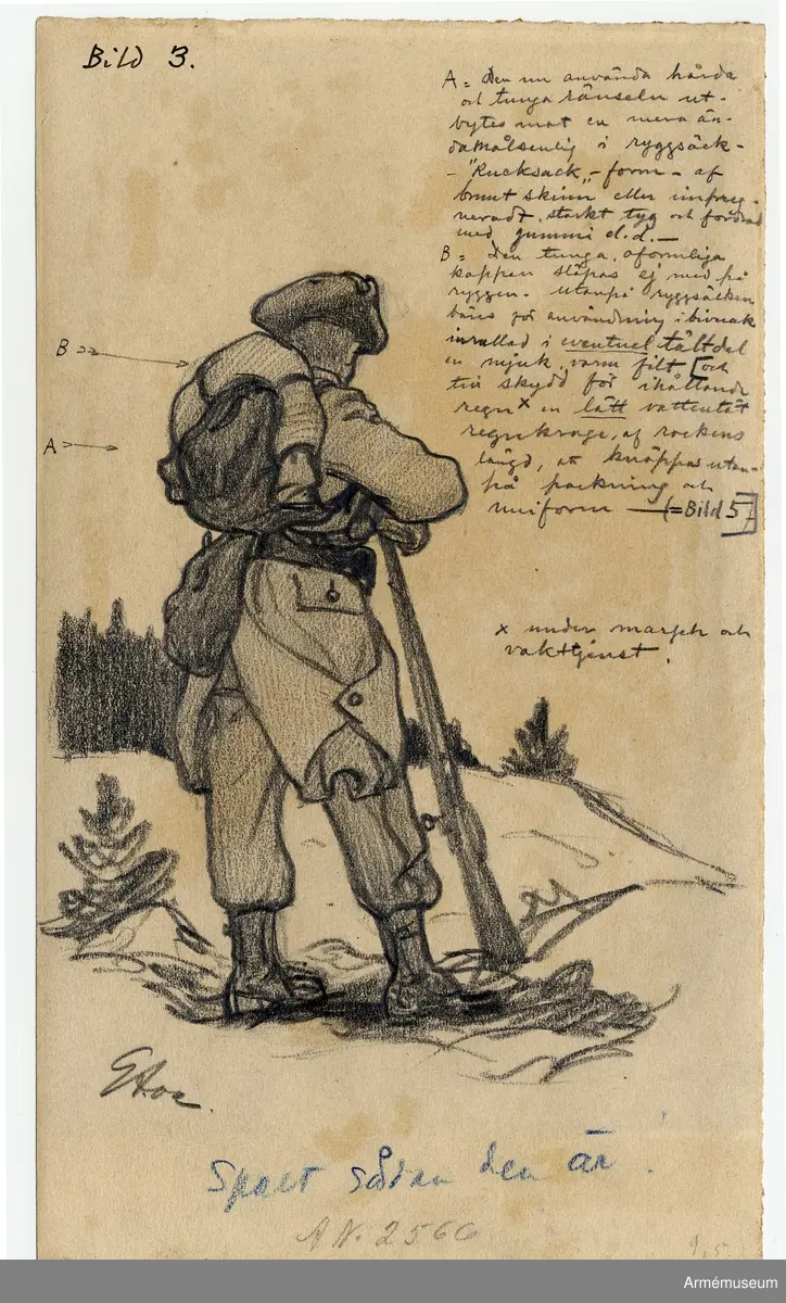 Förslag till ny uniform, utförda av Gustav Ancarcrona 1902. Sju inglasade teckningar. Ekram.