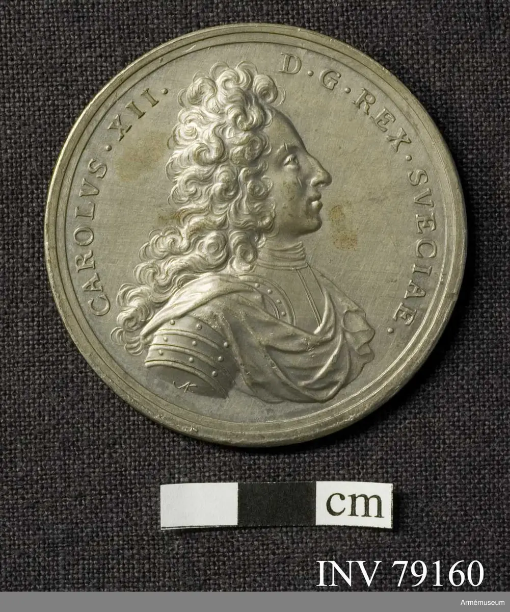 Grupp: M.
Åtsidan: CAROLVS XII D. G. REX. SVECIAE. Bröstbild åt höger, i slätt harnesk och släta mantelveck vikta över axlarna, peruk och omlindad halsduk. Under armen A C.
Frånsidan: OB: PERDOMITVM CONTVMAX THORVNIVM. Segergudinnan med palmqvist i venstra handen, sätter en lagerkrans på konungen, som står i antik krigardräckt och mantel, med en åskvigg i sin hand. I avskärningen: A. MDCC III.
Hildebrand: Minnespenningar: Karl XII åtsidan: no. 7. frånsidan: no. 77. 

Medaljen präglad av A. Karlsten.