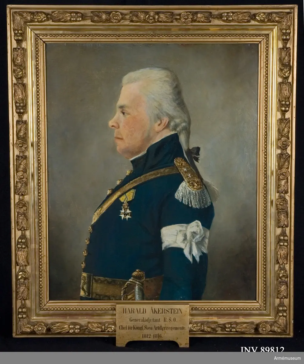 Harald Åkerstein (1755-1816) blev överstelöjtnant 1795 och tjänstgjorde vid Svea artilleriregemente 1800-1806. Sedan blev han överste och chef för Finska artilleriregementet 1806-1811 och chef för Svea artilleriregemente 1812-1816. Han är här avbildad som överstelöjtnant vid Svea artilleriregemente. 2016-05-06 MM.