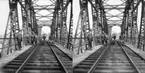 Järnvägsbron över Nordre elf (på bron) 1907, Kungälv. Stereofoto. Stereo karta VI.