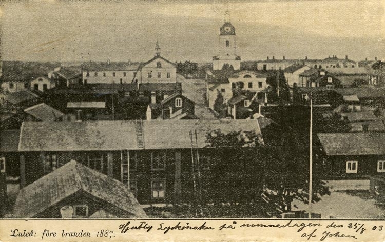 Notering på kortet: Luleå före branden 1887.