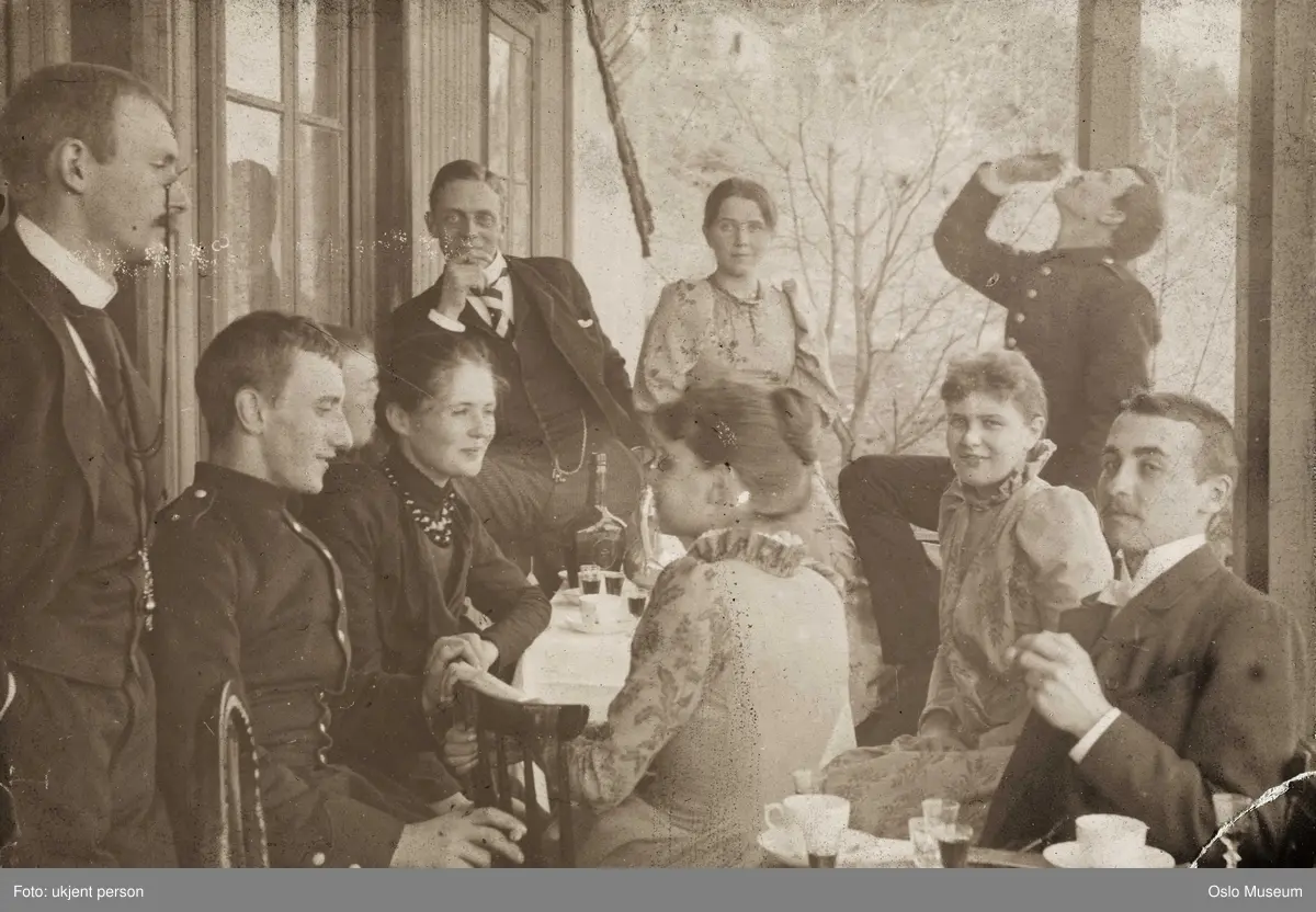 gruppe, menn, kvinner, selskap, veranda