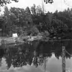 Campande pojkar fiskar i Huskvarnaån 1957.