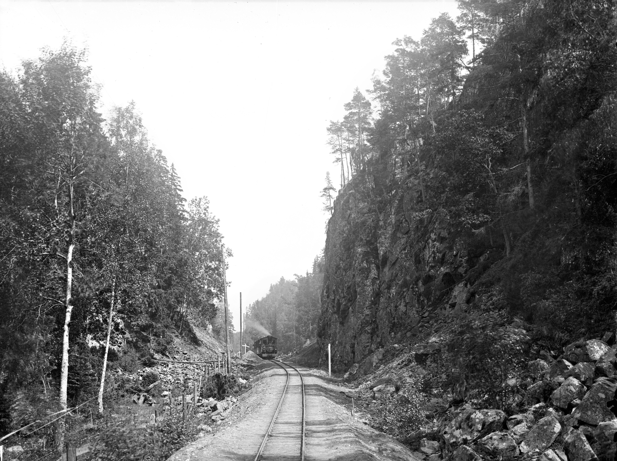 Ingerydsdalen, mellan Brötjemark och Bunn stationer vid Jönköping-Gripenbergs Järnväg (JGJ). Ett av JGJ-loken nr 1-3 syns på bilden.