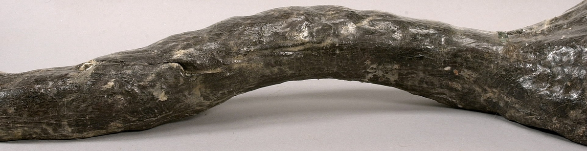 Skulpterad lejonsvans, lagad i rotändan. Svanstofsen är stor och yvig. Svansens baksida är slät.

Text in English: A sculpted lion''s tail, broken off where it was attached to the lion''s hind quarters. The tuft is large and bushy. The reverse side is smooth.