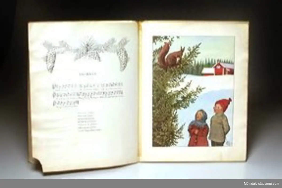 Titel: "Mors lilla Olle och andra visor av A.T." med bilder av Elsa Beskow.Märkning på försättsbladet. Boken plastinslagen och sidor lagade med tejp.AB Skoglunds bokförlag.