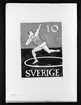 Förslagsteckningar till frimärket Riksidrottsförbundet 50 år, utgivet 27/5 1953. Svenska gymnastik- och idrottsföreningars
riksförbund bildades 1903. Konstnär: Lars Norrman. Ej realiserat förslag. Kulstötare. Format A.
Valör 10 öre.