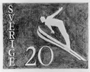 Förslagsteckningar till frimärket Riksidrottsförbundet 50 år, utgivet 27/5 1953. Svenska gymnastik- och idrottsföreningars
riksförbund bildades 1903. Konstnär: Erik Prytz.
Valör 20 öre.