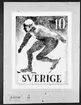 Frimärksförlaga till frimärket Riksidrottsförbundet 50 år, utgivet 27/5 1953. Svenska gymnastik- och idrottsföreningars riksförbund bildades 1903. Konstnär: Erik Prytz. Förslagsteckning med motiv skridskoåkare. Motto 