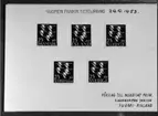 Ej realiserade förslag till frimärken Norden I, Nordens Dag, utgivna 30/10 1956 i de fem nordiska länderna som ett bevis på nordisk samhörighet och nordiskt samarbete. Konstnär: Signe Hammarsten-Jansson. Förslag i frimärksstorlek. Danmark, Island, Norge, Finland, Sverige